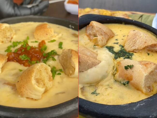 Sopa de Pandebono, imagenes tomadas de cuenta oficial de TikTok de 'CarbonesYParrillaCali'.