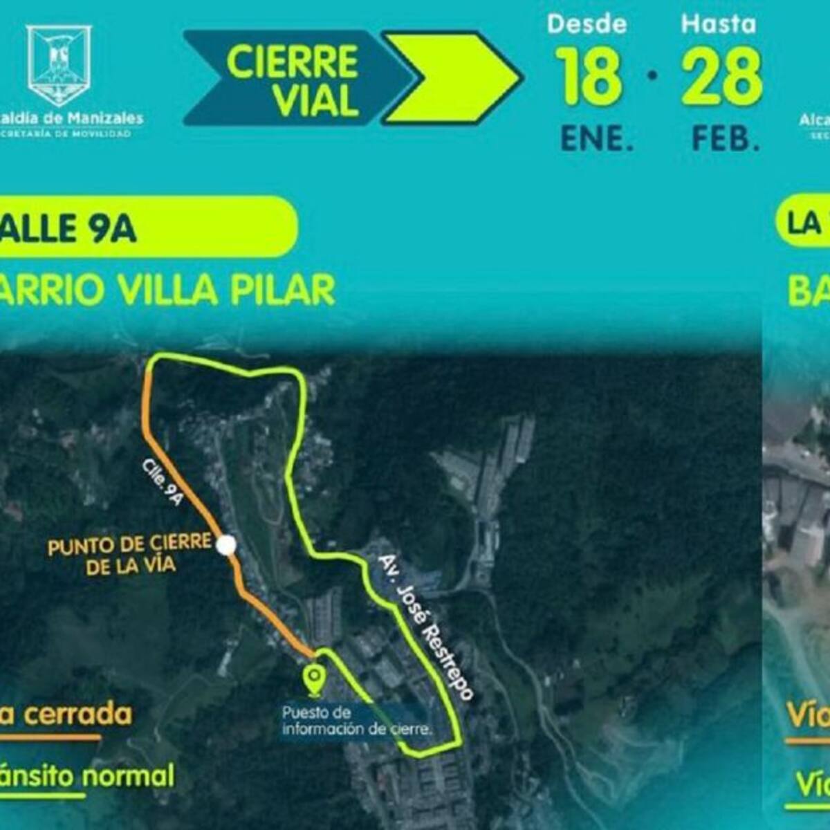 Habrán otros cierres viales en Manizales que irán hasta el 28 de febrero