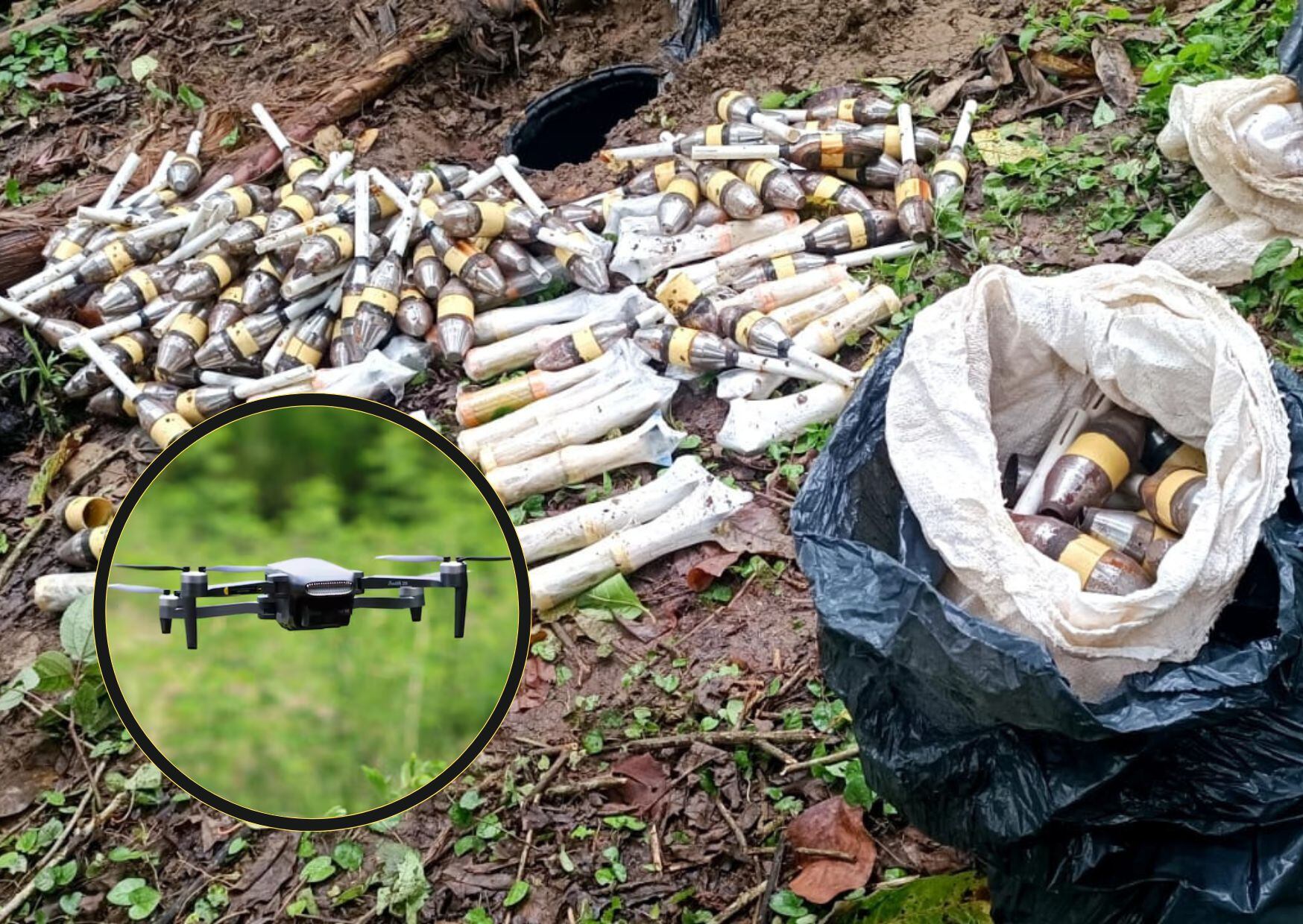 Granadas de la disidencia 'Comandos de Frontera' en el Cauca. Cortesía: Ejército Nacional.