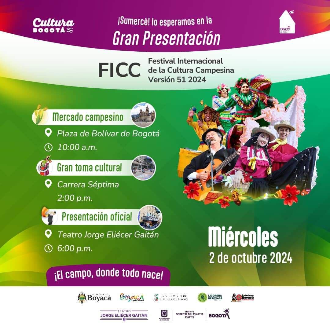 El festival rendirá homenaje a la cultura campesina con presentaciones artísticas, conciertos y actividades itinerantes en Bogotá, en una celebración que destacará las tradiciones y el folclore boyacense.
