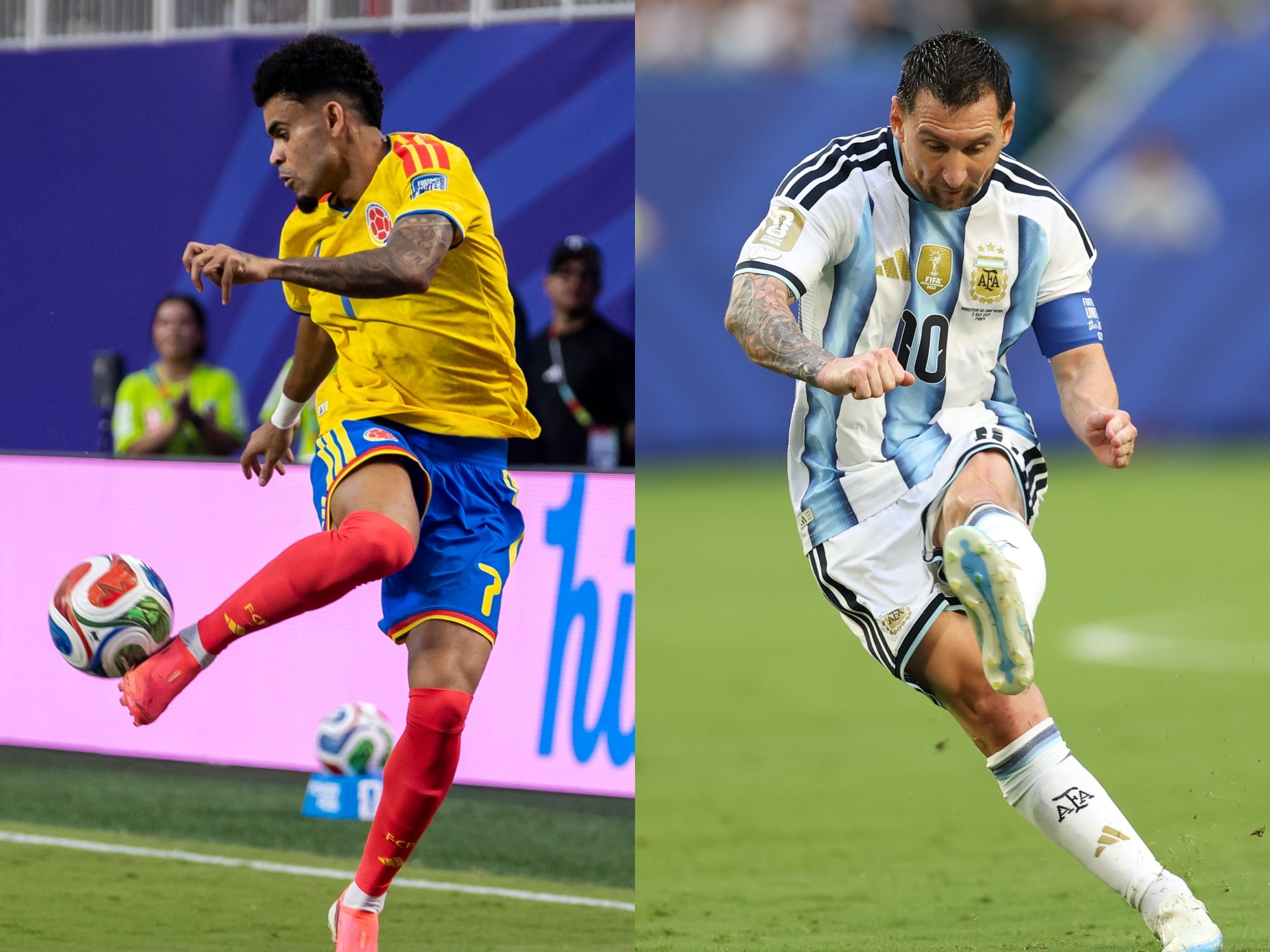 Luis Díaz y Lionel Messi. Fotos: Getty Images.