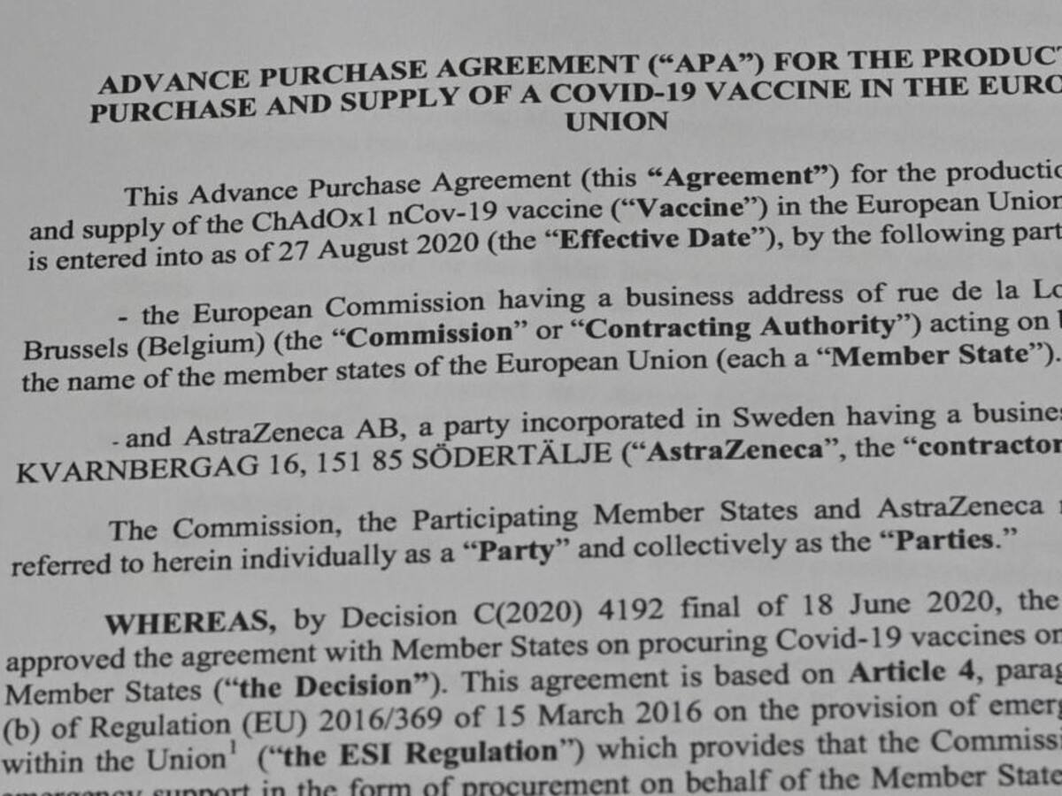 Unión Europea publica contrato de vacunas con AstraZeneca