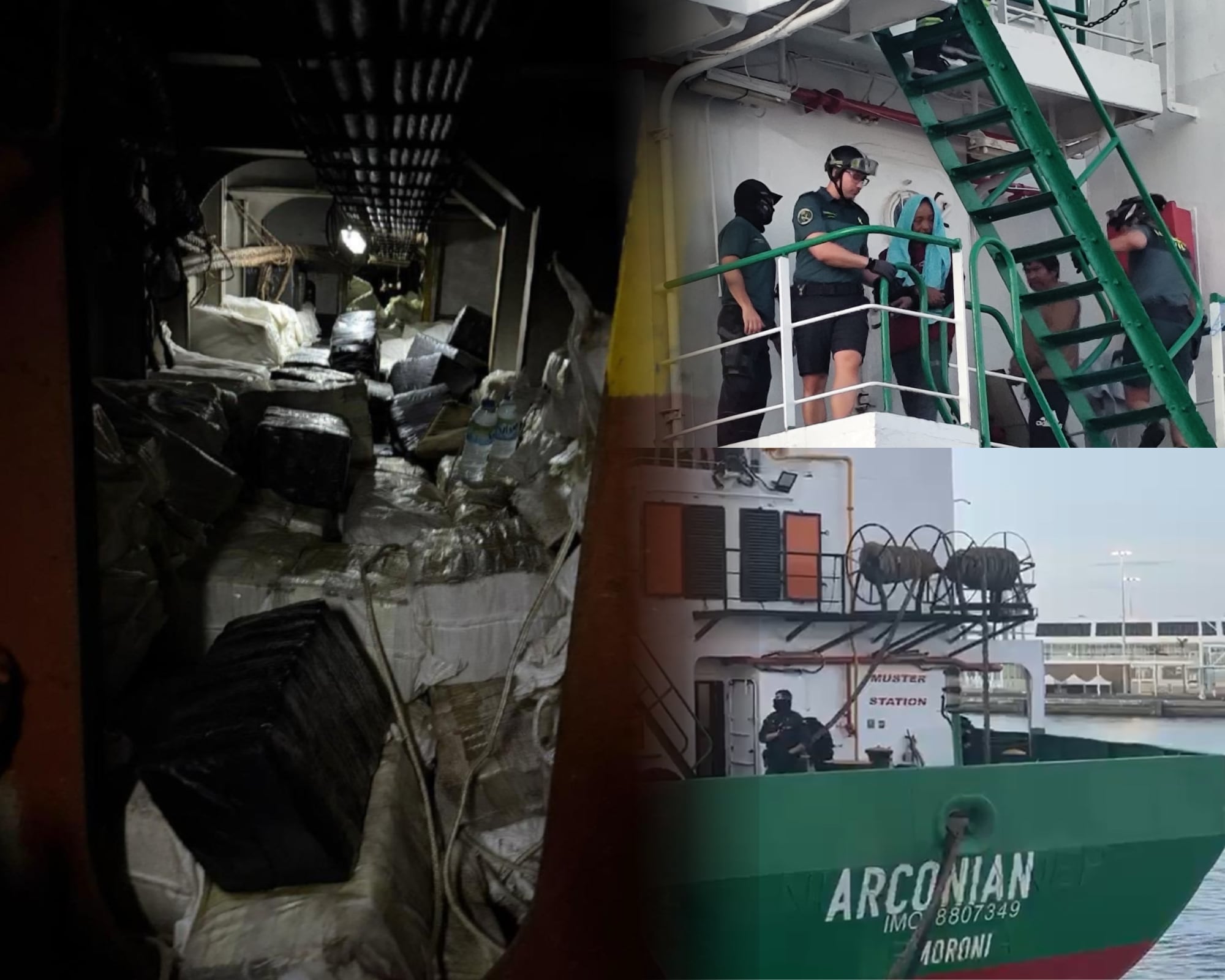 La Guardia Civil interceptó un carguero mercante que, según su registro, habría zarpado de Sierra Leona y se dirigía a Libia.
(Foto:   Cortesía Guardia Civil España / Caracol Radio)