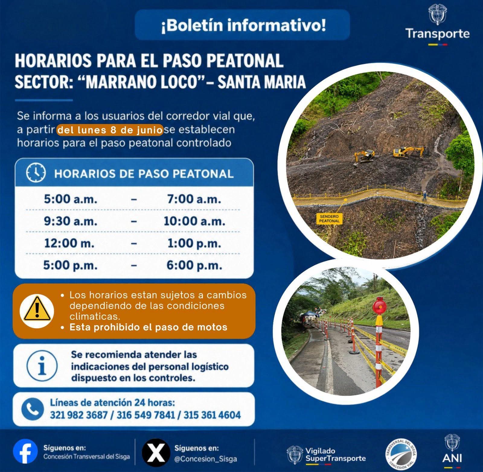 Horario para paso peatonal en el sector de "Marrano Loco".