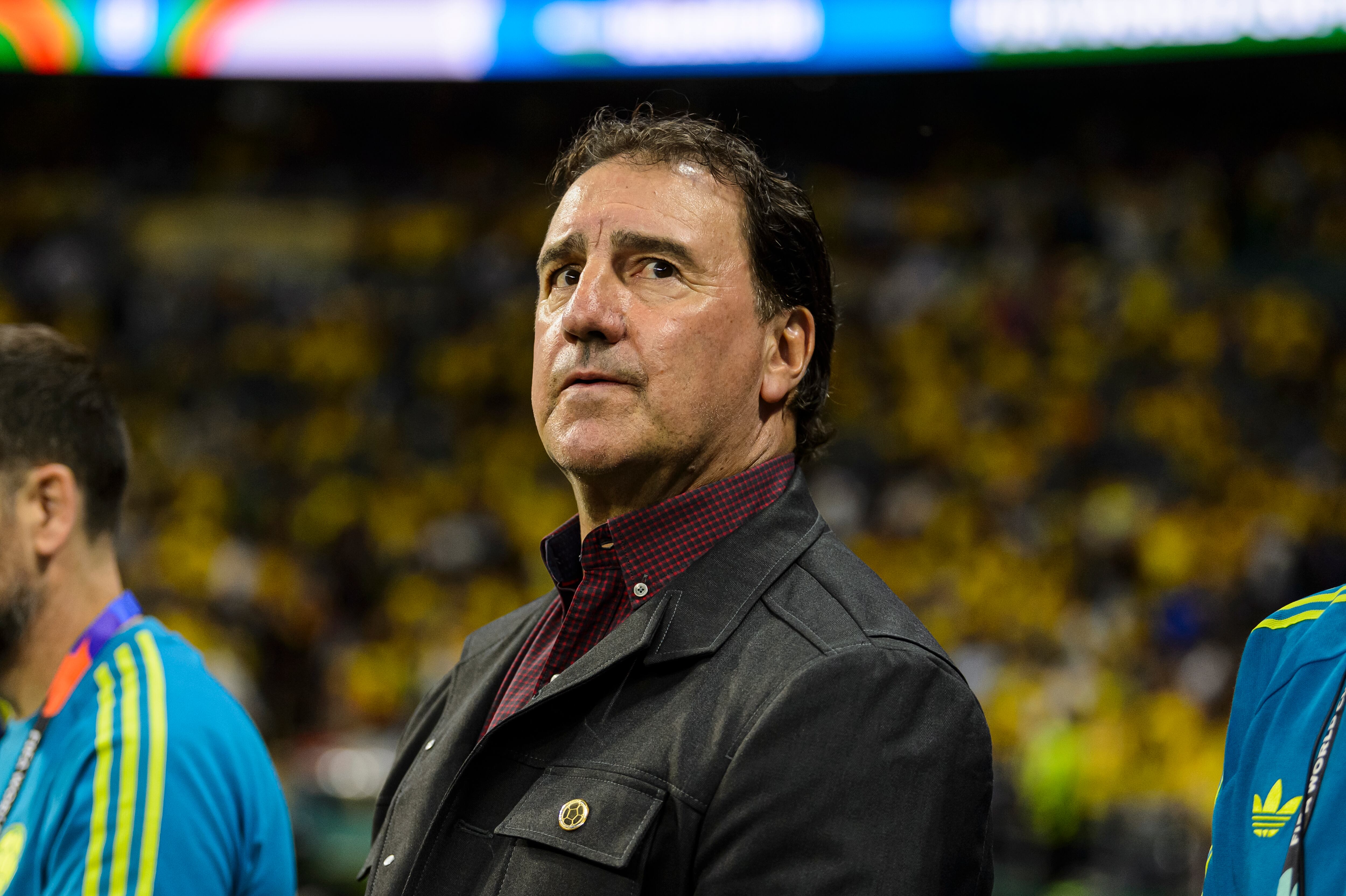 MEXICO CITY, MEXICO - JUNE 17: Colombia Head Coach Nestor Lorenzo looks on prior to the FIFA World Cup 2026 Group K match between Uzbekistan and Colombia at Mexico City Stadium on June 17, 2026 in Mexico City, Mexico. (Photo by Martín Fonseca/Eurasia Sport Images/Getty Images)