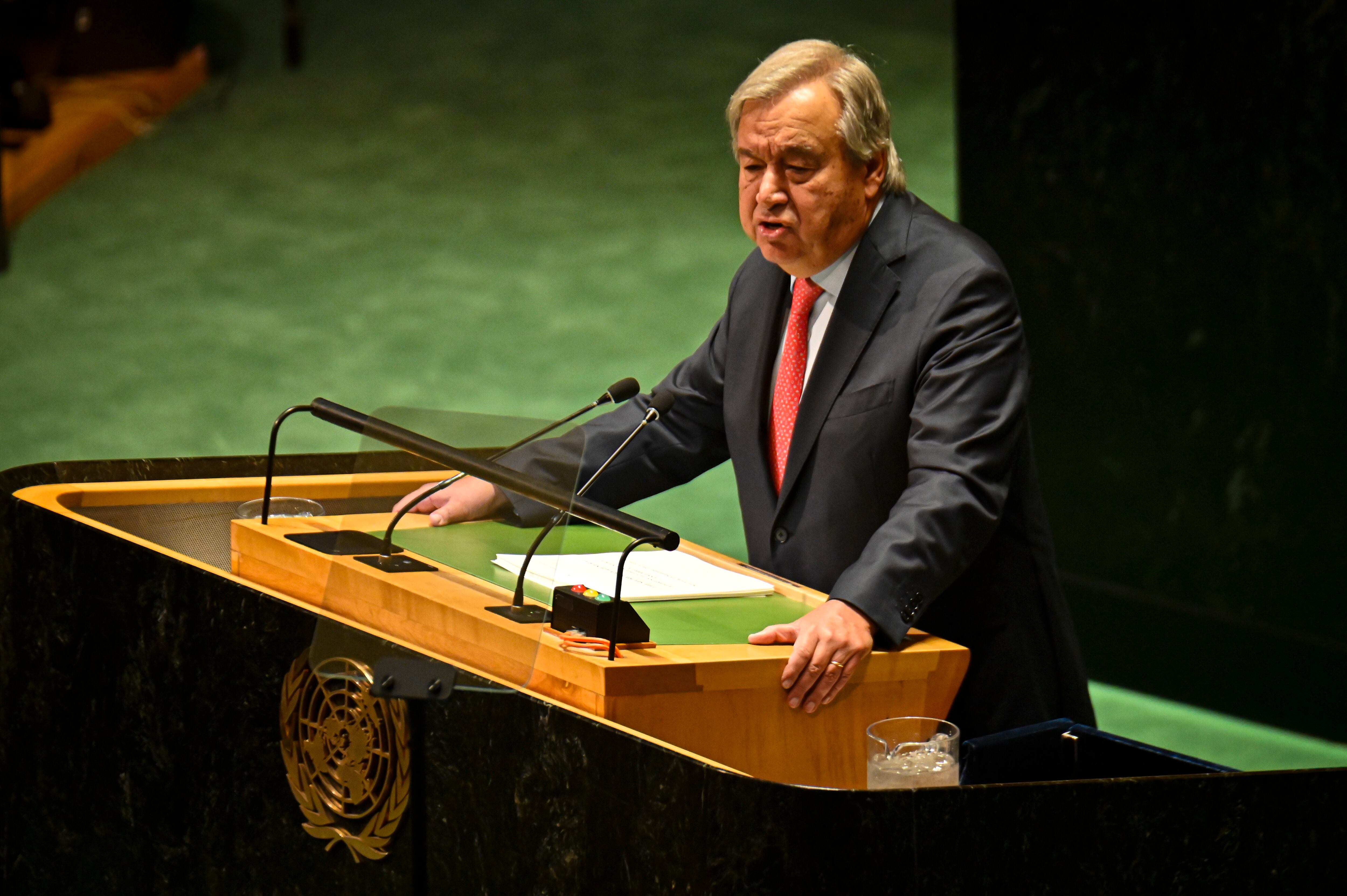 New York (United States), 19/09/2023.- United Nation Secretary-General Antonio Guterres addresses the delegates during the 78th session of the United Nations General Assembly at United Nations Headquarters in New York, New York, USA, 19 September 2023. (Nueva York) EFE/EPA/MIGUEL RODRIGUEZ