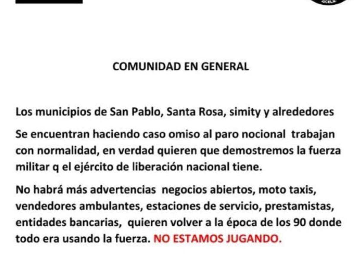 Temor en el sur de Bolívar por aparición de panfletos