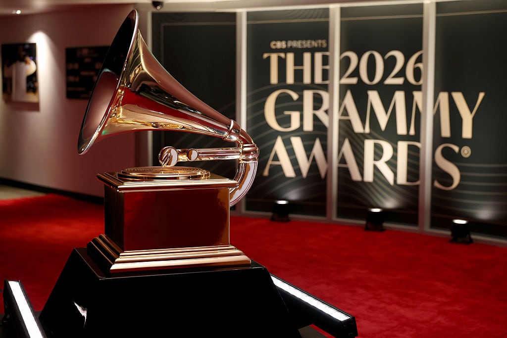 Los Ángeles, CA  February 1, 2026  Grammy Awards gramophone inside Crypto.com Arena in Los Angeles, CA, Sunday, Feb. 1, 2026. (Allen J. Schaben / Los Angeles Times via Getty Images)