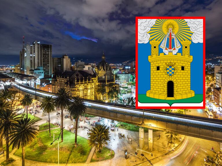 Ciudad de Medellín y escudo de Medellín. (Foto: Getty Images, Alcaldía de Medellín)