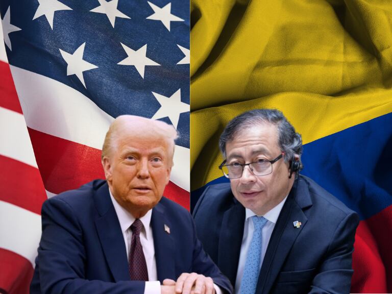 Banderas de Estados Unidos y Colombia // Donald Trump // Gustavo Petro // Getty Images