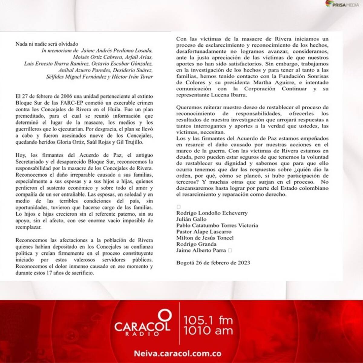 Antiguas FARC reconocen su autoría en masacre de concejales en Huila