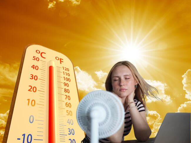 Cielo con sol y nubes que reflejan altas temperaturas; termómetro que supera los 40°. (Foto: Getty Images)