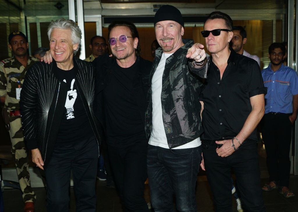 MUMBAI, INDIA -DECEMBER 12: Irish rock band U2 arrived Mumbai internation airport for the "Joshua Tree Tour" on December 12, 2019 in Mumbai, India. U2 band will perform at DY Patil Stadium, Mumbai, on Sunday, December 15. (Photo by Prodip Guha/Getty images)