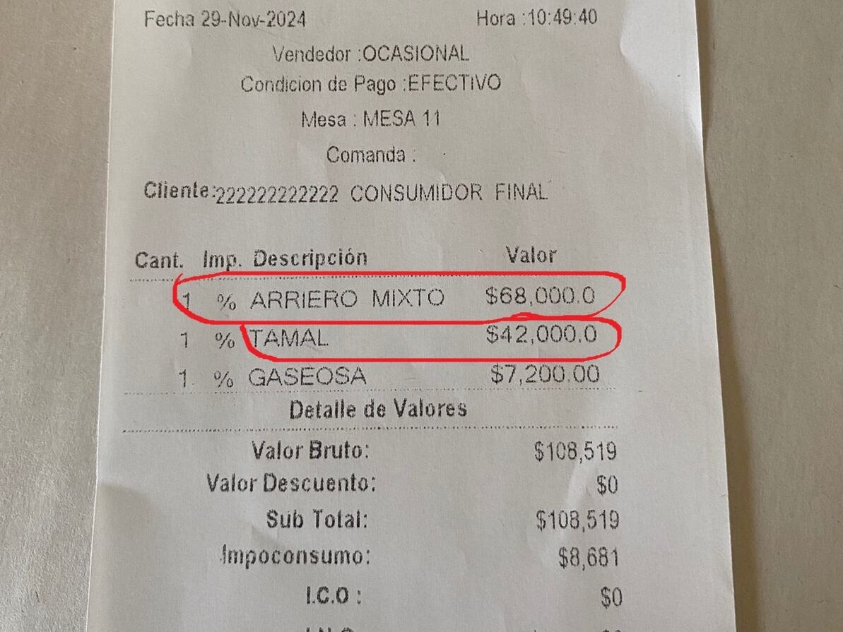 Factura de presunto abuso en los precios- foto cortesía para Caracol Radio