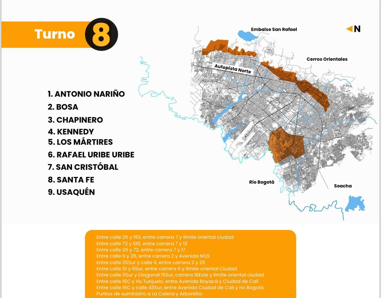 Turno 8 de racionamiento de agua en Bogotá.