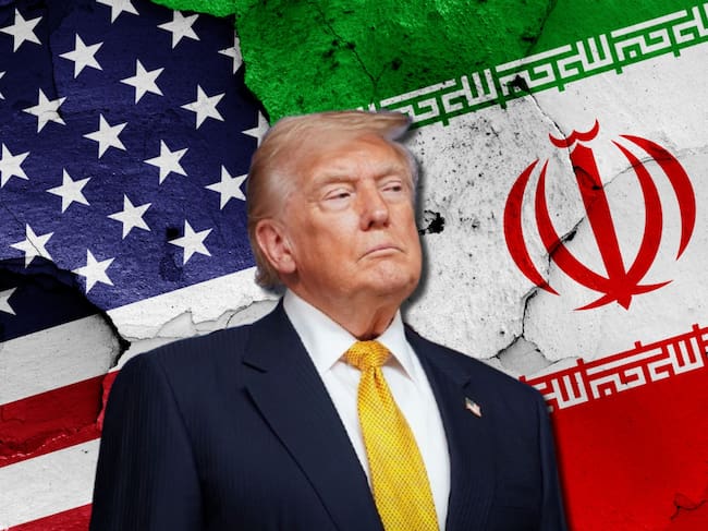 Banderas de Estados Unidos e Irán, Donald Trump. Fotos: Getty Images / (Photo by Ahmet Serdar Eser/Anadolu via Getty Images)