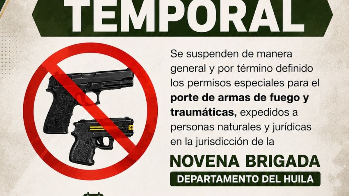 Suspenden permisos para porte de armas en Huila durante actos de posesión presidencial y 7 de agosto