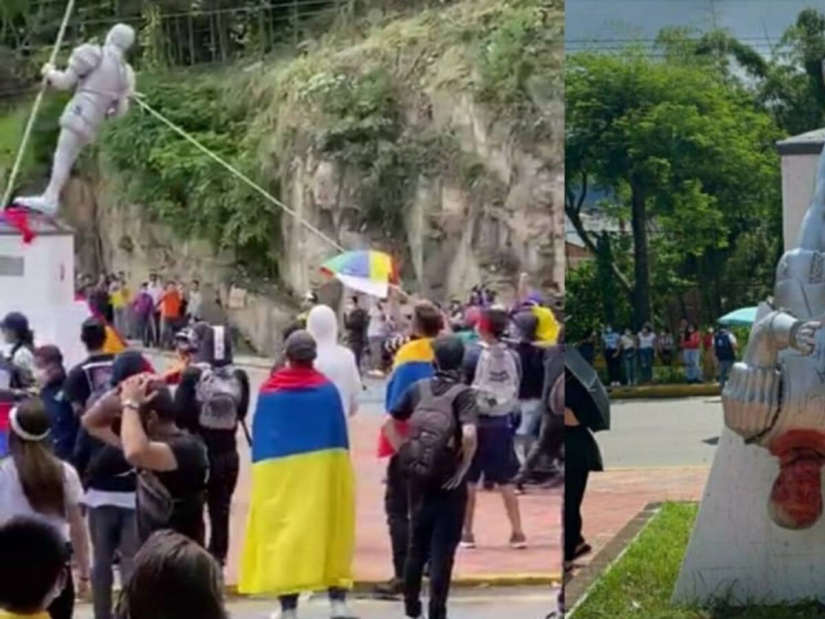 Manifestantes dañan monumento del fundador de Ocaña