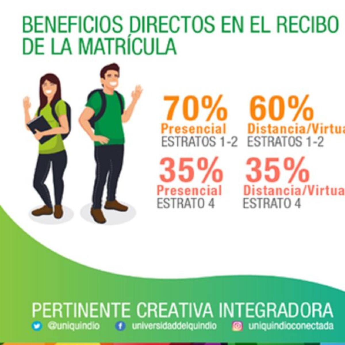 70% de auxilio en matrícula para estudiantes de estratos 1 y 2, Uniquindío