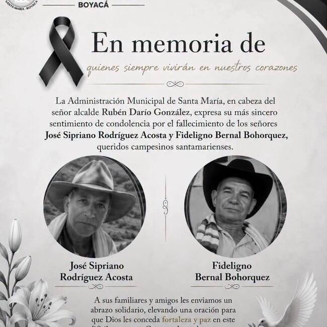 José Sipriano Rodríguez Acosta, de 65 años, y Fideligno Bernal Bohórquez, de 74, fueron las personas que fallecieron tras las crecientes súbitas de las quebradas.