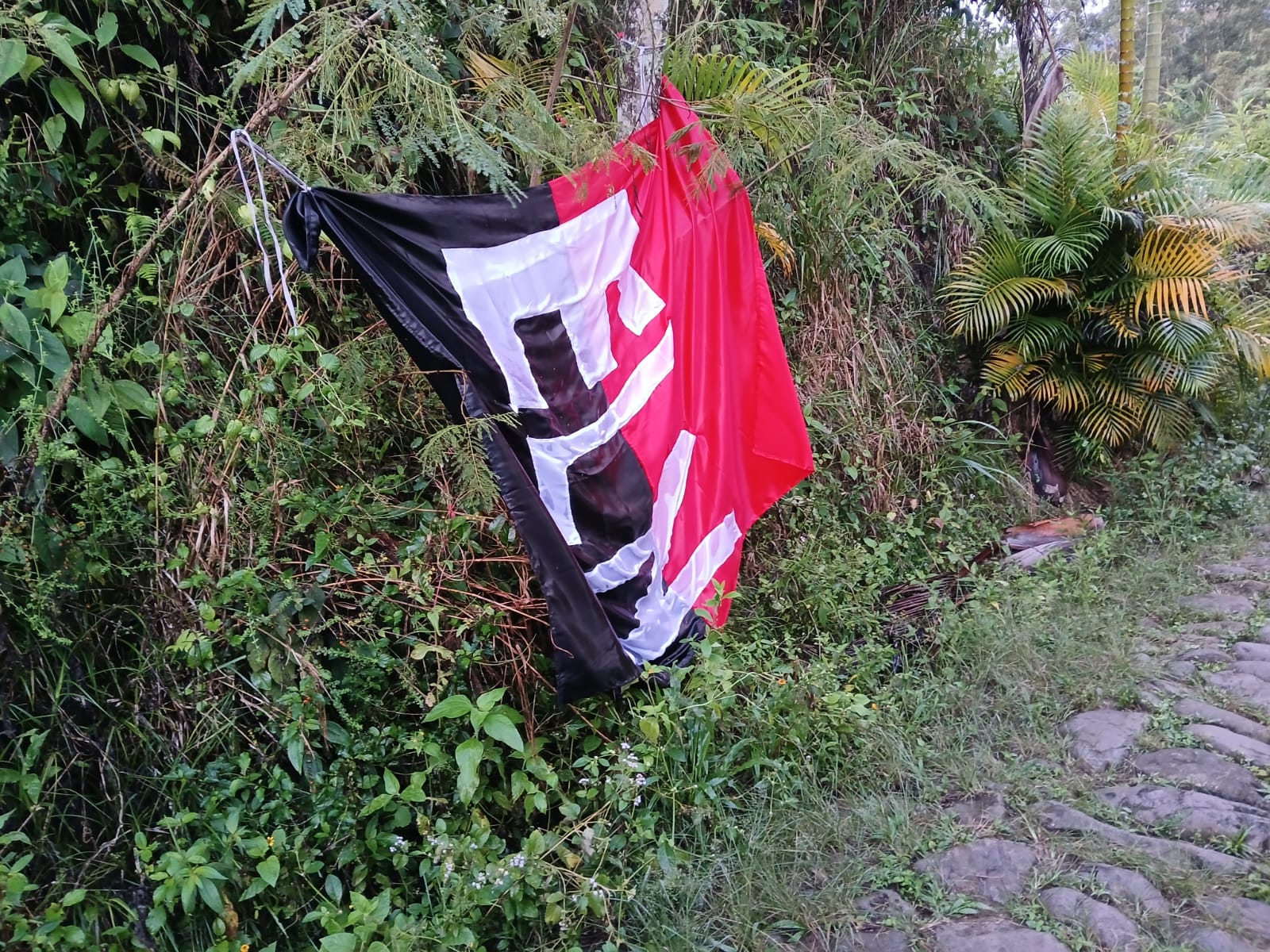 Bandera del ELN instalada en el municipio de Jardín, Antioquia- foto cortesía