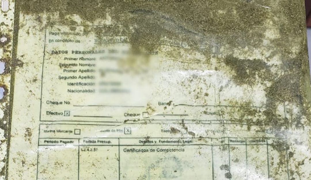 Documento encontrado por las autoridades