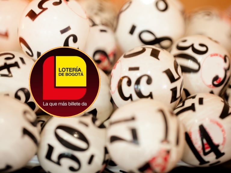 Pelotas de sorteo y al lado el logo de la lotería de Bogotá (Fotos vía Getty Images y cuenta de X de la lotería de Bogotá)