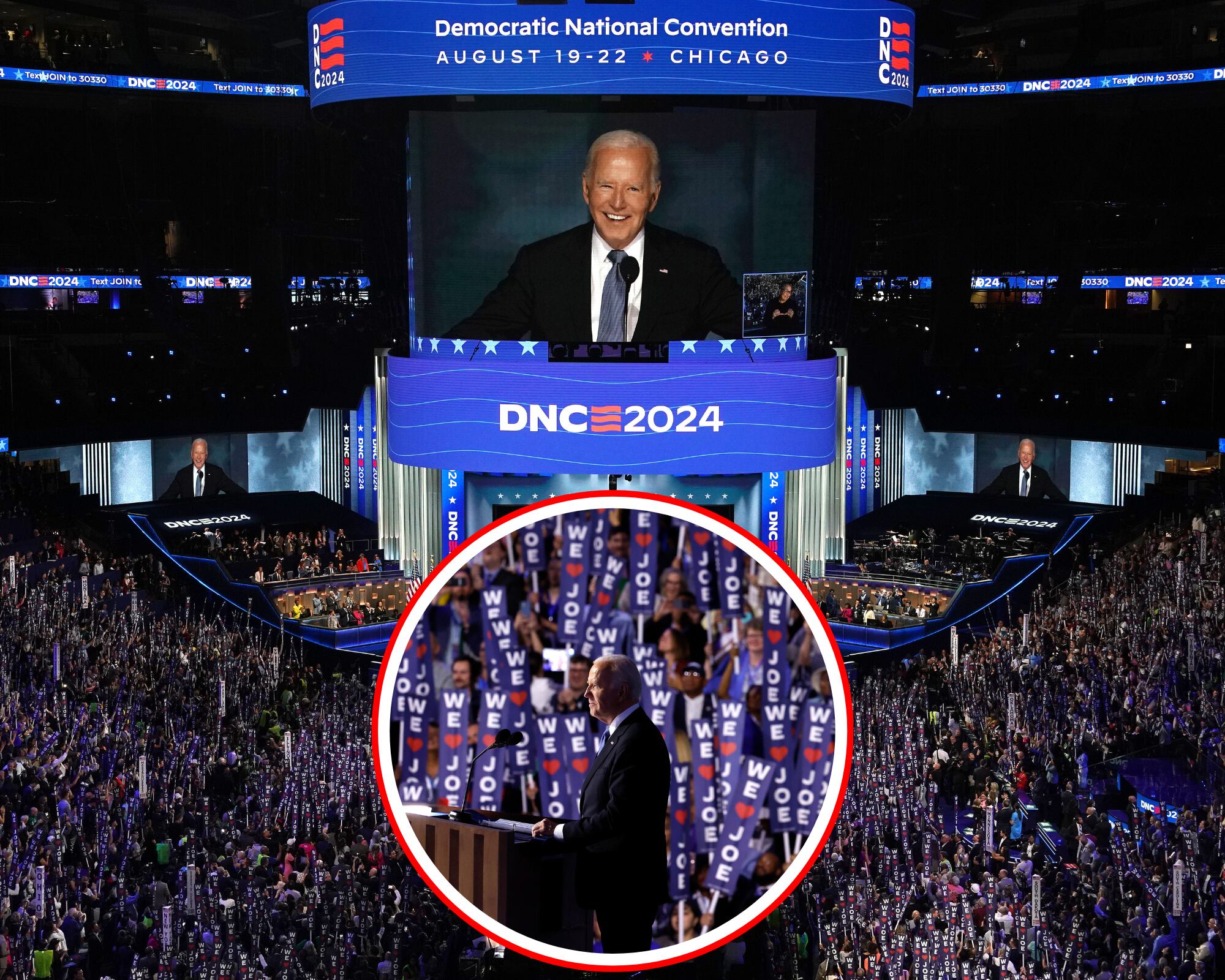 El presidente Joe Biden pasó formalmente la antorcha a su vicepresidenta Kamala Harris en una de sus últimas grandes apariciones en el escenario estadounidense durante la primera noche de la Convención Demócrata en Chicago.
(Foto: Getty / Caracol Radio)