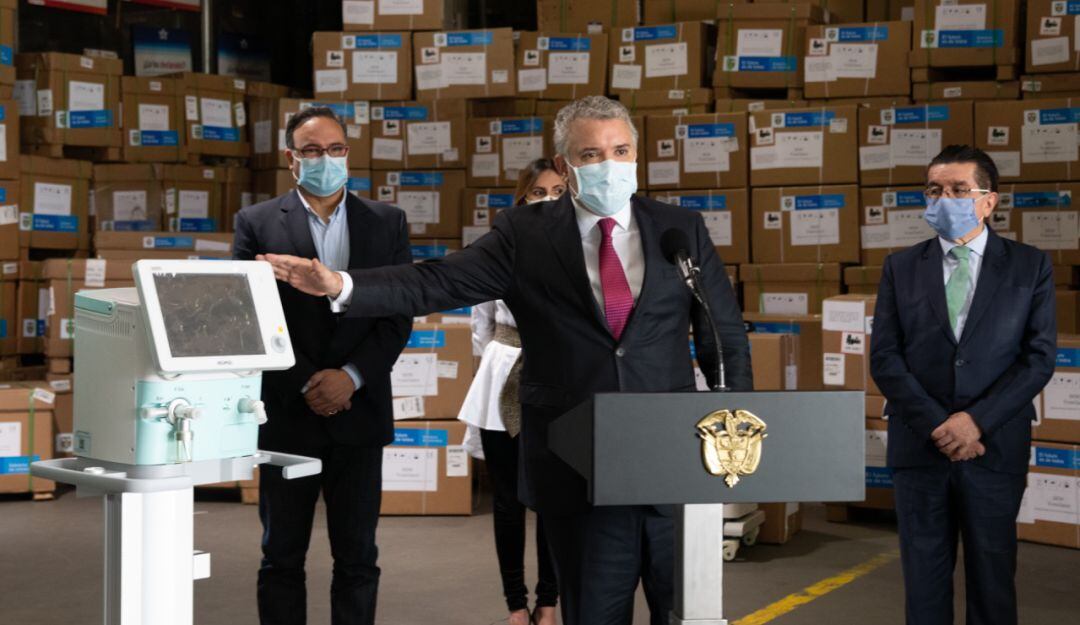 El presidente Iván Duque en el recibimiento de 233 ventiladores UNI adquiridos por el Gobierno Nacional 