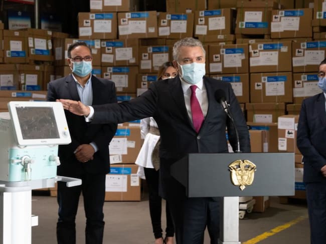 El presidente Iván Duque en el recibimiento de 233 ventiladores UNI adquiridos por el Gobierno Nacional 