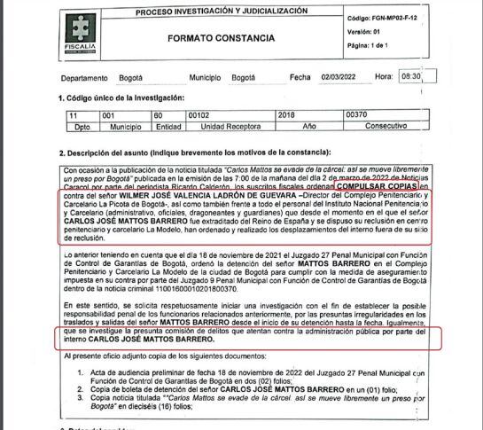 El Dir. (e) del INPEC firmó los permisos de salidas para Carlos Mattos