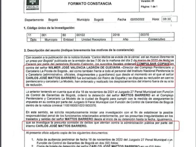 El Dir. (e) del INPEC firmó los permisos de salidas para Carlos Mattos