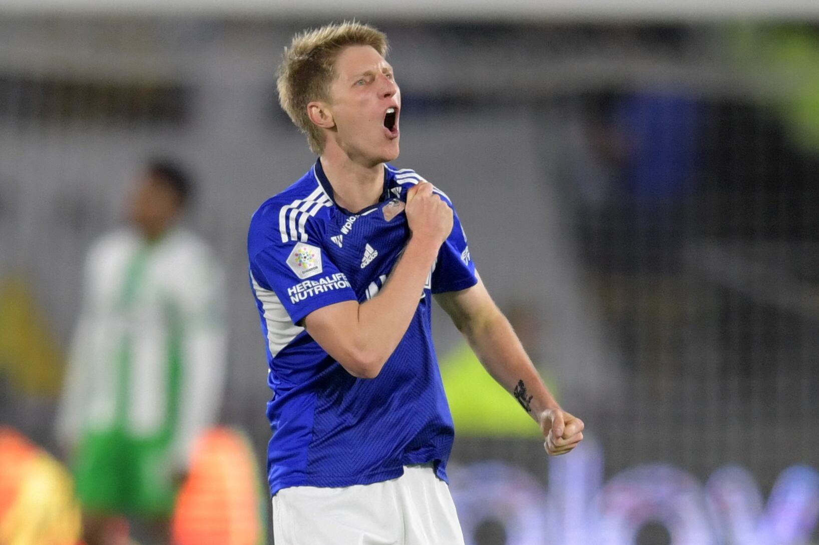 Andrés Llinás festeja su gol en la final ante Atlético Nacional. (Photo by RAUL ARBOLEDA/AFP via Getty Images)
