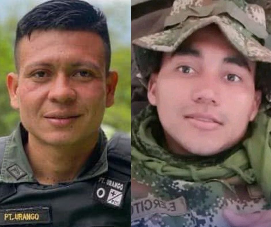 El patrullero Juan Pablo Urango, de la Policía Nacional, y el soldado José Francisco Espitia, del Ejército Nacional.