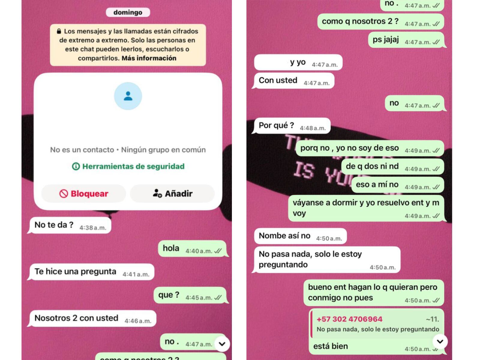 Chats suministrados por la defensa de la denunciante.