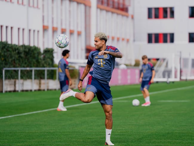 Luis Díaz se prepara para el debut en Liga de Campeones. (Photo by N. Hermann/FC Bayern via Getty Images)