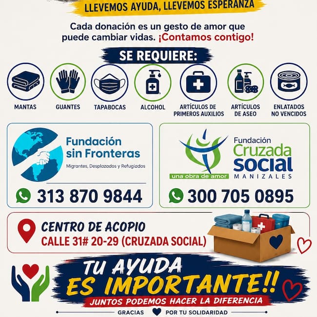 Pieza gráfica de campaña de donación en Manizales para víctimas de los terremotos en Venezuela. Foto suministrada.