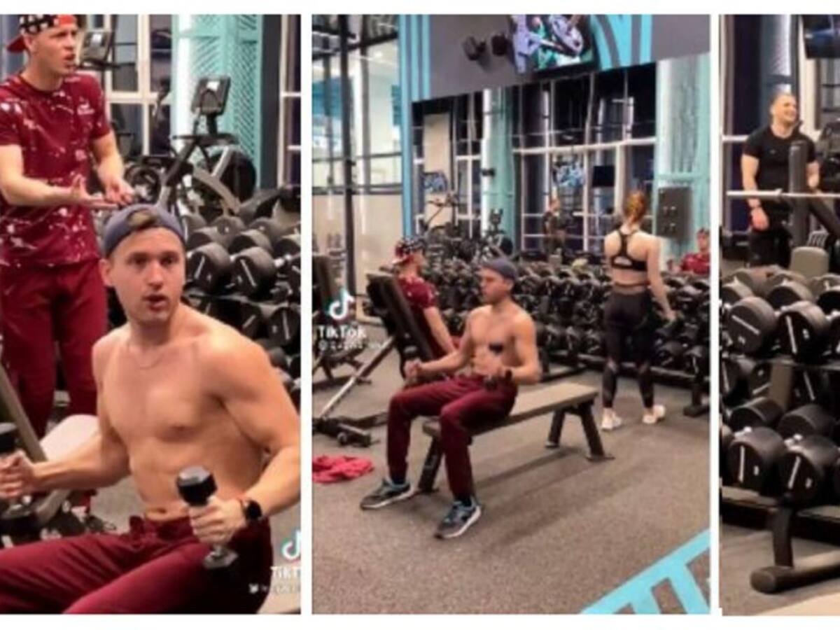 Mujer se le sentó encima a joven por accidente cuando estaba en el GYM