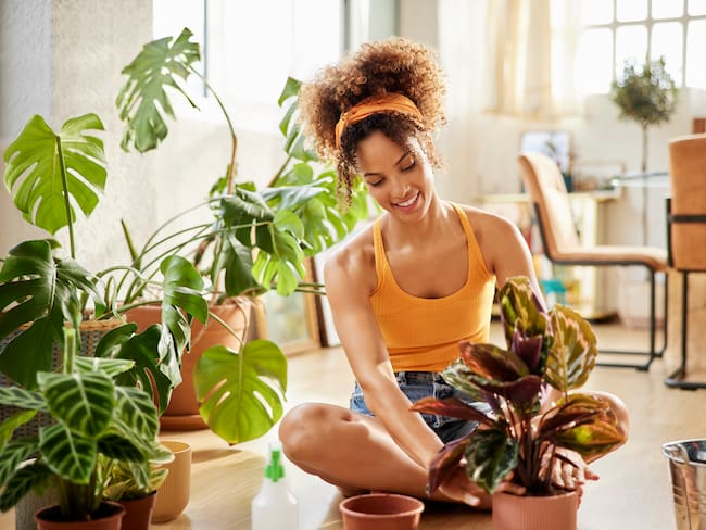 Mujer cuidando las plantas en su casa (Getty Images)