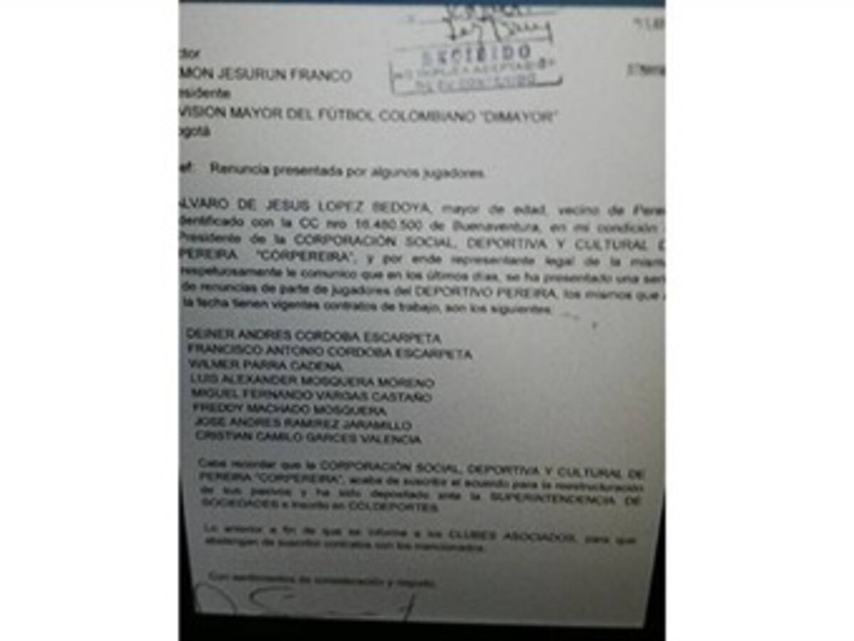 Deportivo Pereira intenta bloquear algunos jugadores que renunciaron