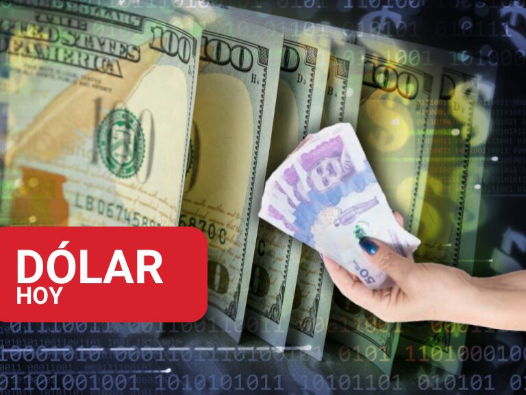 Dólares estadounidenses, una persona entregando billetes de 50 mil colombianos y cifras de dinero al fondo  (Fotos vía Getty Images)