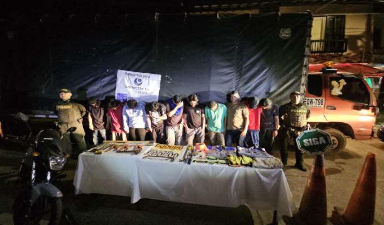 Los diez capturados fueron dejados a disposición de las autoridades competentes. Foto: Policía Antioquia.