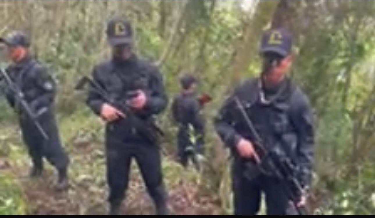 Supuestos integrantes de los Conquistadores de Oriente de Antioquia que aparen en el video publicado en redes sociales. Foto: Cortesía.