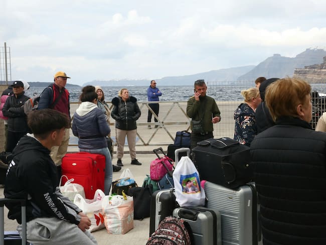 Santorini (Greece), Residents and visitors wait to leave the island due to the increased seismic activity, at the port of Athinios in Santorini island, Greece.