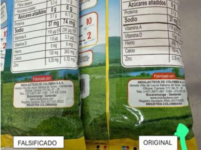 Leche falsificada. Fotos INVIMA.