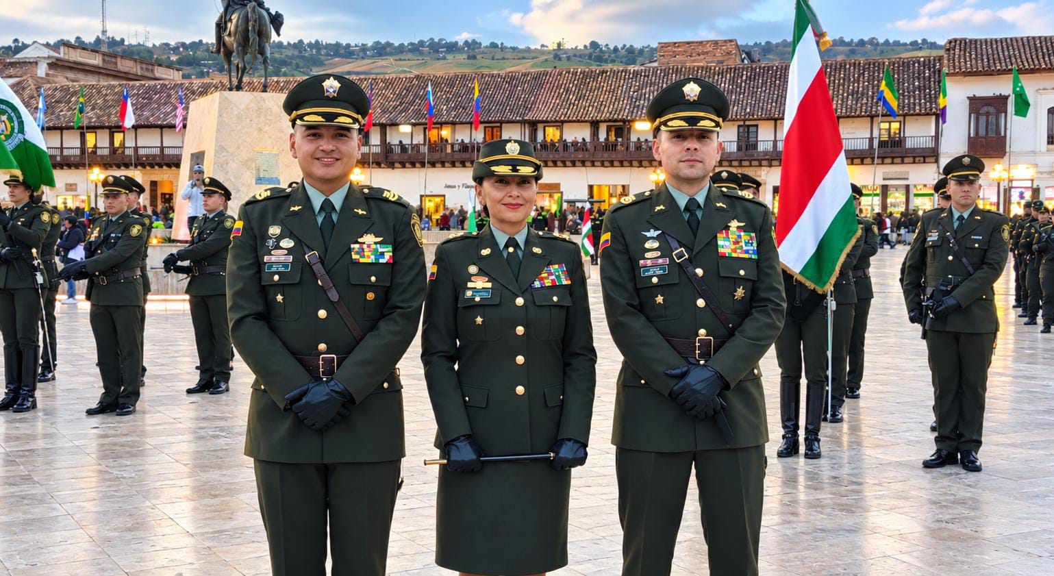Los coroneles James Totena Girón y Alfonso Burbano González asumieron la Policía de Boyacá y la Metropolitana de Tunja. En la foto están con la Brigadier General de la Policía Nacional, Yuriam Jeannette Romero Murte / Foto: Caracol Radio.