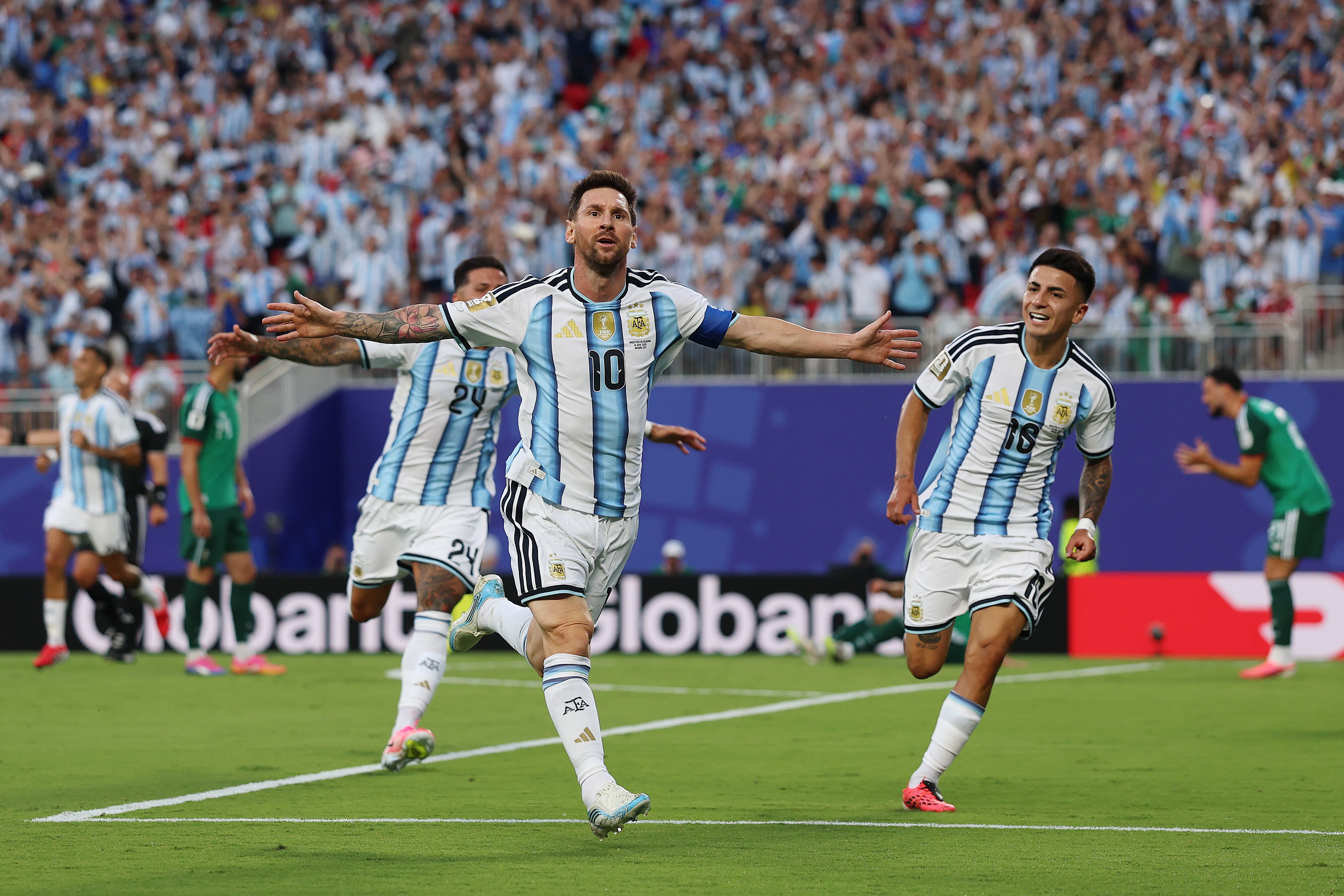 KANSAS CITY, MISSOURI - JUNE 16: Lionel Messi #10 of Argentina celebrates scoring his team's first goal during the FIFA World Cup 2026 Group J match between Argentina and Algeria at Kansas City Stadium on June 16, 2026 in Kansas City, Missouri. (Photo by Maja Hitij - FIFA/FIFA via Getty Images)