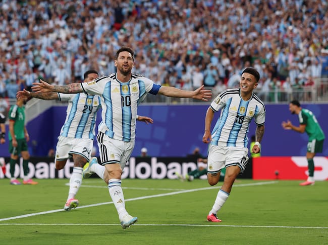 KANSAS CITY, MISSOURI - JUNE 16: Lionel Messi #10 of Argentina celebrates scoring his team's first goal during the FIFA World Cup 2026 Group J match between Argentina and Algeria at Kansas City Stadium on June 16, 2026 in Kansas City, Missouri. (Photo by Maja Hitij - FIFA/FIFA via Getty Images)
