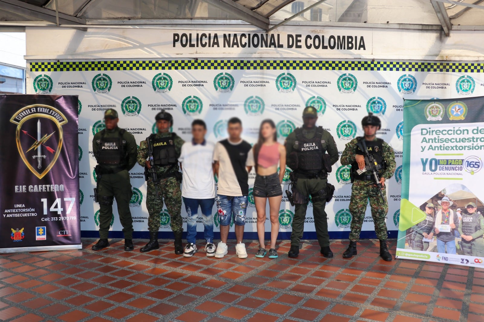 Presuntos extorsionistas capturados en Pereira (Policía Nacional)