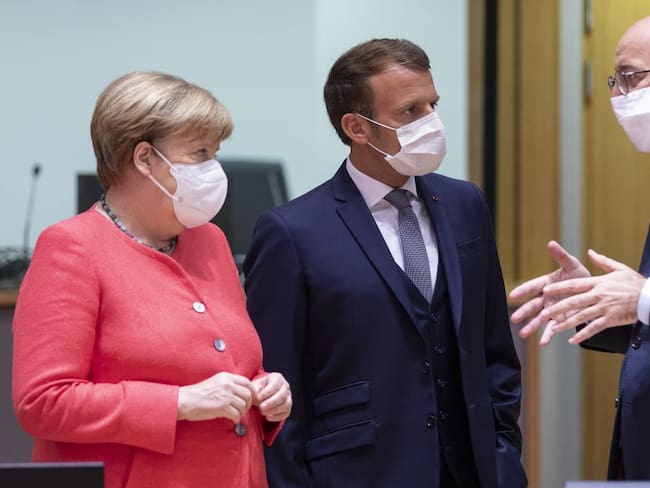 Merkel, Macron y el presidente del Consejo Europeo, Charles Michel